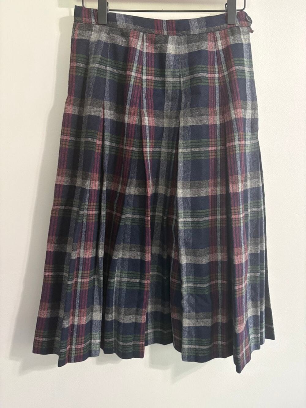 Vintage Ann Stevens Plaid Pleated Wool Skirt Blue Green Red 10